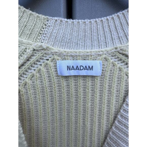 NAADAM Wool Cashmere Ribbed Color Block Fisherman Sweater Cardigan XS Cozy Crop - Picture 7 of 13